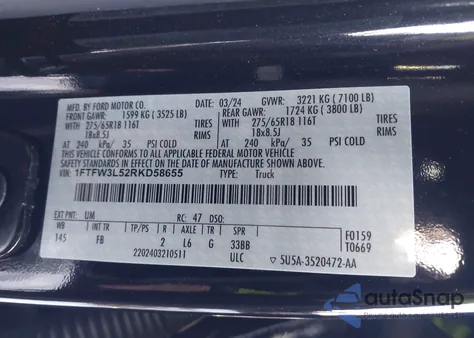 2024 Ford F-150 Xlt from USA, damaged, VIN 1FTFW3L52RKD58655